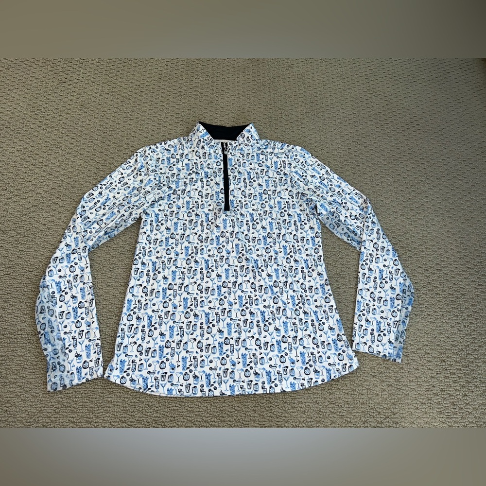 San Soleil SolCool 1/4 Zip Pullover
Tiki Print Cocktails
Blue Black
Size Small